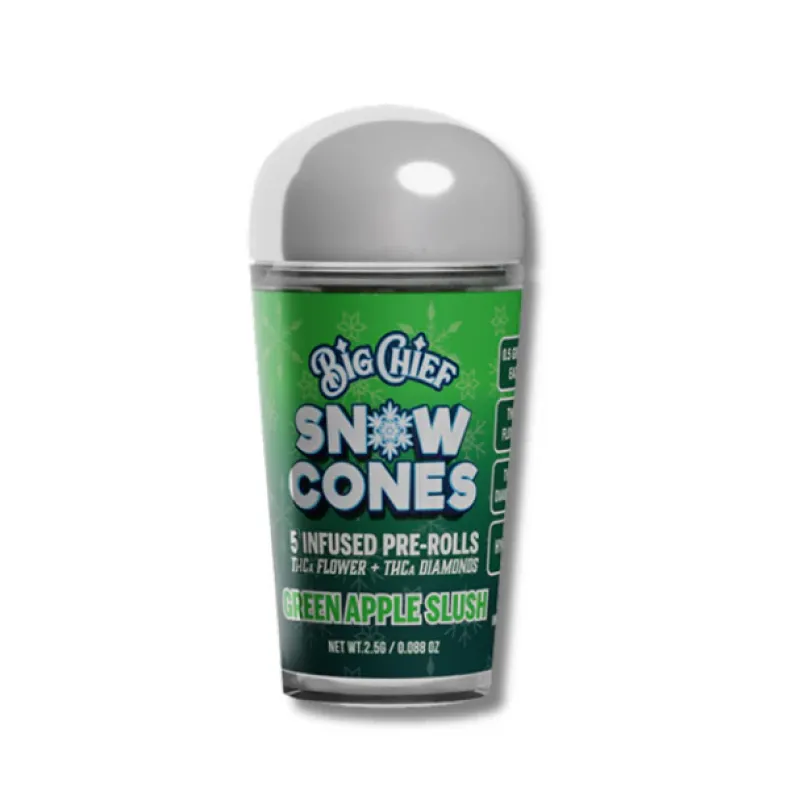 BIG CHIEF SNOW CONES 5CT THCA PRE ROLLS- GREEN APPLE SLUSH (H)