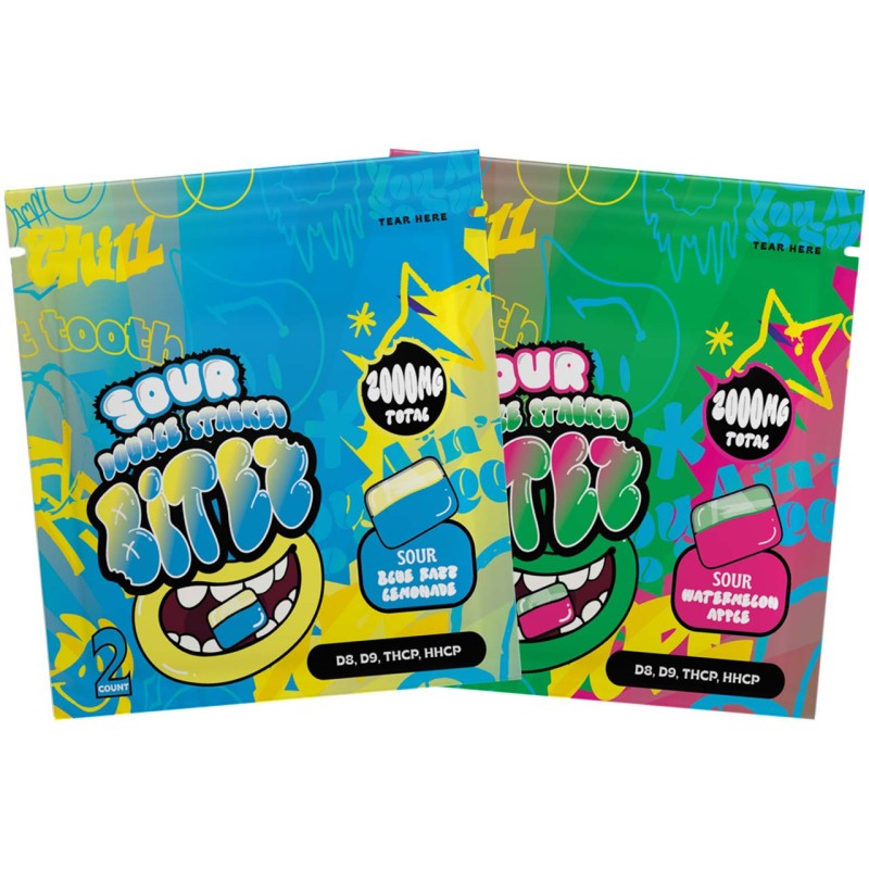 BITEZ DOUBLE STACKED 120000MG/2000MG PIECE- SOUR BLUERASPBERRY/SOUR WATERMELON