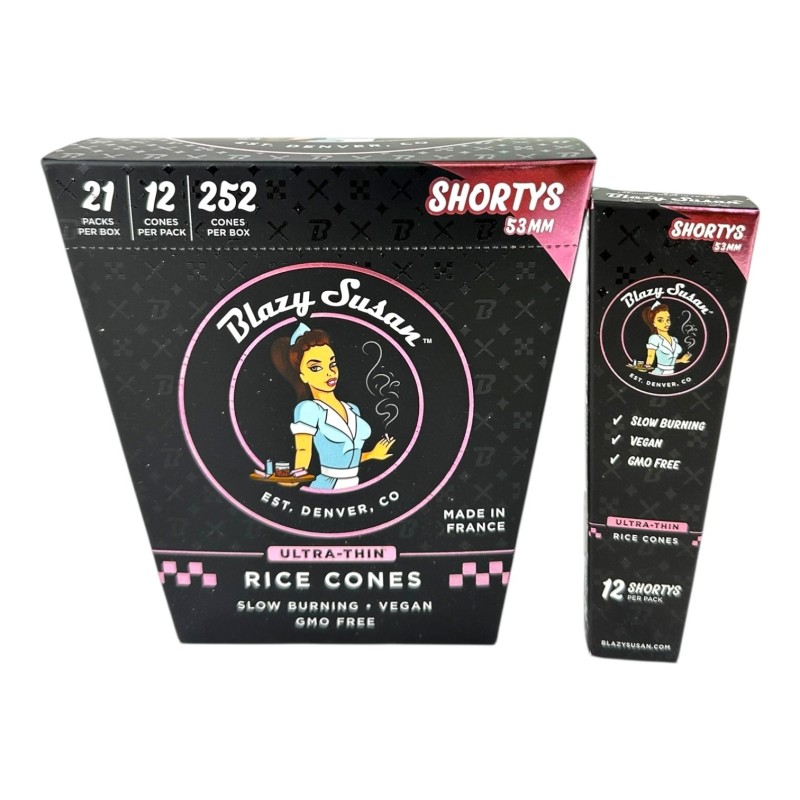 BLAZY SUSAN ULTRA THIN RICE CONES 53MM SHORTYS CONES 12PK/21CT - BLACK