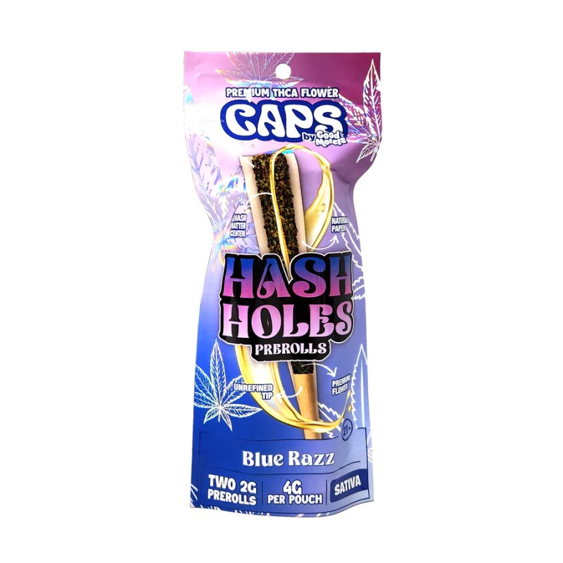CAPS PREMIUM THCA FLOWER HASH HOLES 2G/4G PK PRE ROLLS- BLUE RAZZ (S)