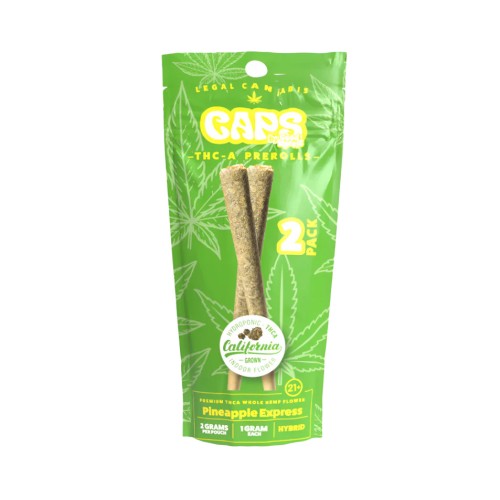 CAPS THCA 1G 2PC/10PK PRE ROLLS- PINEAPPLE EXPRESS (H)