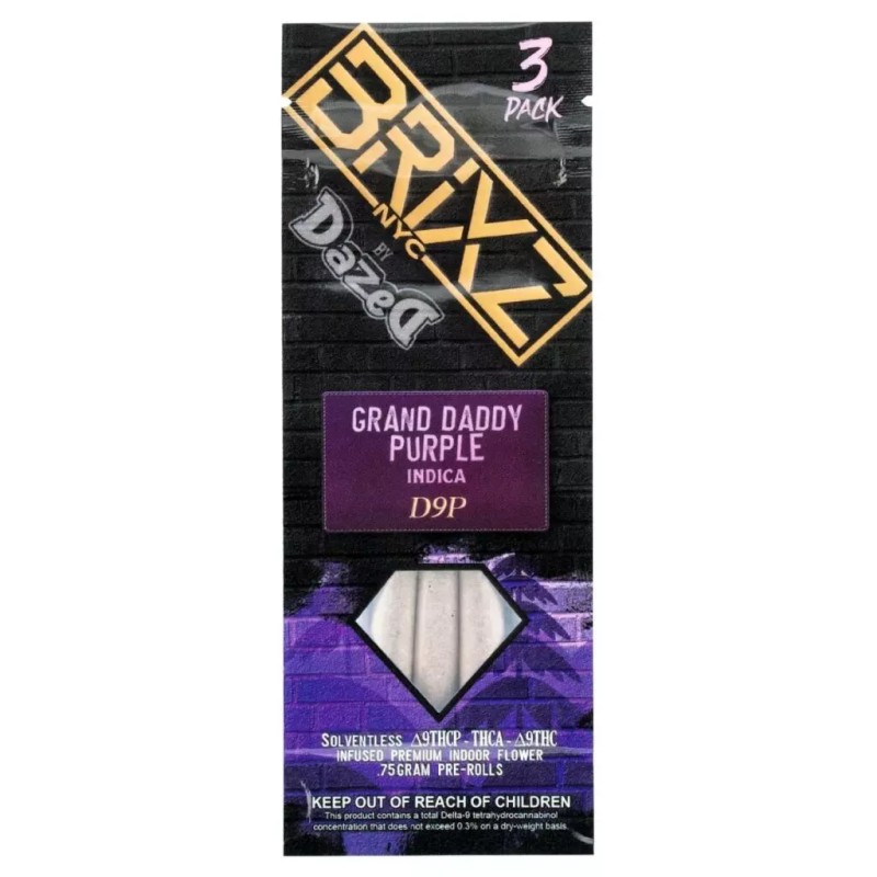 DAZED SHATTERWALKER 0.75G D9P 3 PACK PREROLLS GRAND DADDY PURPLE