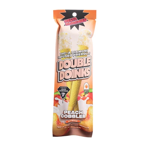 DELTA MUNCHIES DOUBLE DOINKS THC-A PREROLLS 5PK BOX - PEACH COBBLER (H)