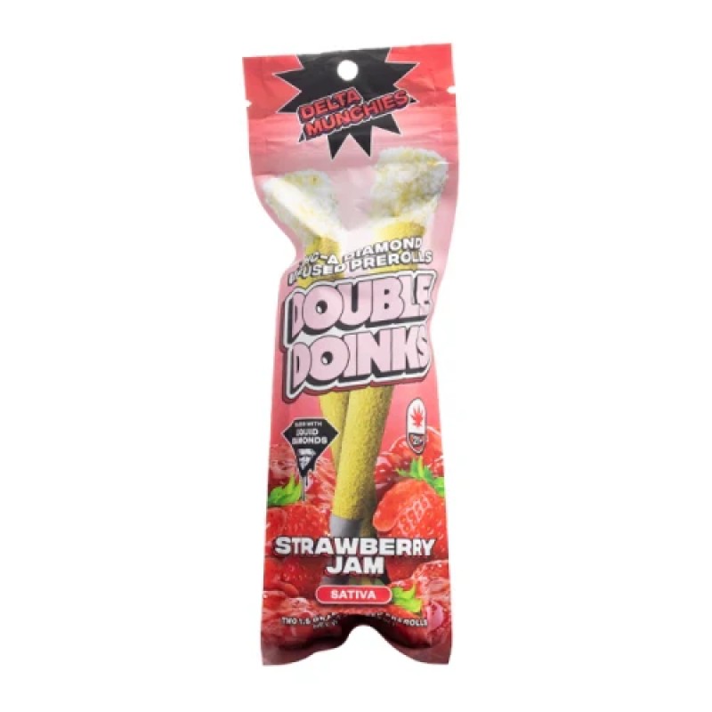 DELTA MUNCHIES DOUBLE DOINKS THC-A PREROLLS 5PK BOX - STRAWBERRY JAM (S)