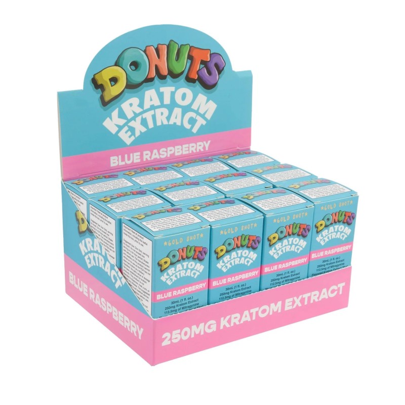 DONUTS KRATOM GOLD SHOT 250MG 12CT- BLUE RASPBERRY