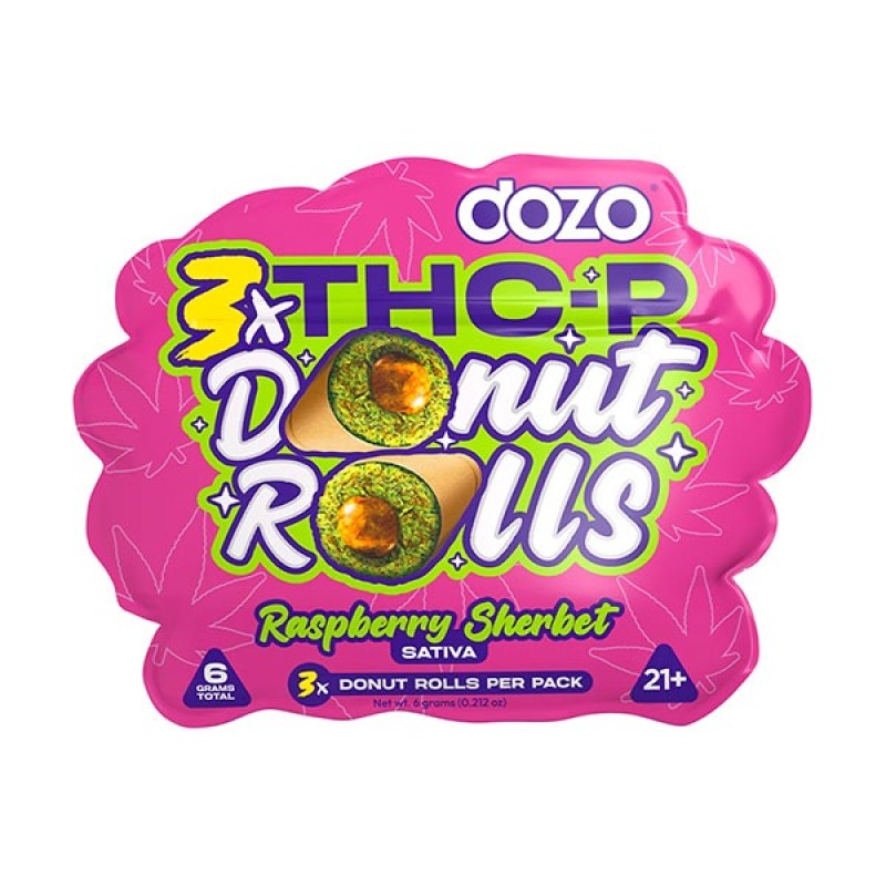 DOZO DONUT PREROLLS THC-P 2.1G 5PC/BOX 3CT- RASPBERRY SHERBET (S)