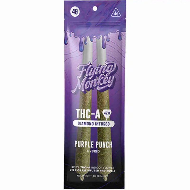 FLYING MONKEY THCA PREROLLS 2 PACK 4G- PURPLE PUNCH (H)