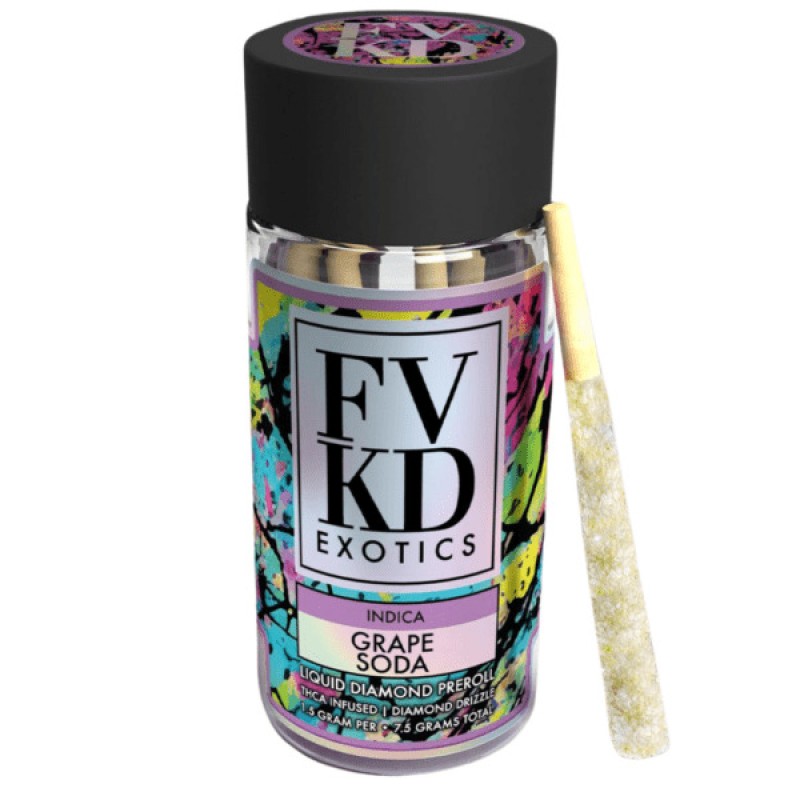 FVKD EXOTICS PREROLLS THCA LIQUID DIAMONDS 5PC- GRAPE SODA (I)