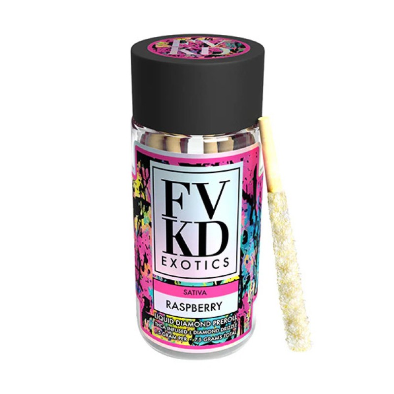 FVKD EXOTICS PREROLLS THCA LIQUID DIAMONDS 5PC- RASPBERRY (S)