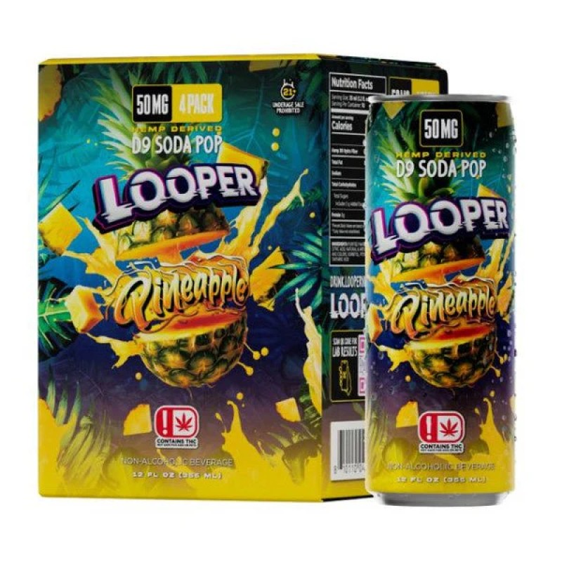 LOOPER D9 HEMP DERIVED SODA POP 50MG 4PK- PINEAPPLE