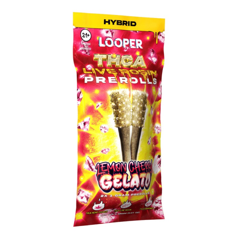 LOOPER THCA LIVE ROSIN PREROLLS 2PC 1G 10PACK- LEMON CHERRY GELATO (H)