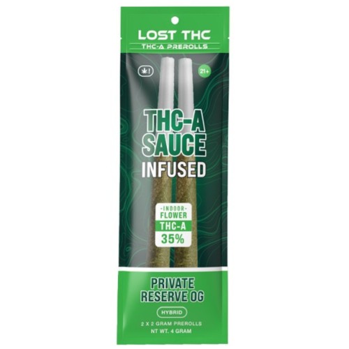 LOST THC 2PK 4G DIAMOND INFUSED THC-A PREROLL - PRIVATE RESERVE OG (H)
