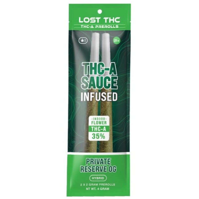 LOST THC 2PK 4G DIAMOND INFUSED THC-A PREROLL - PRIVATE RESERVE OG (H)