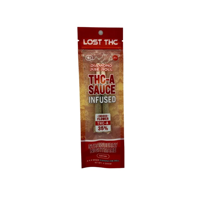 LOST THC 2PK 4G DIAMOND INFUSED THC-A PREROLL - STRAWBERRY NIGGHTMARE (S)