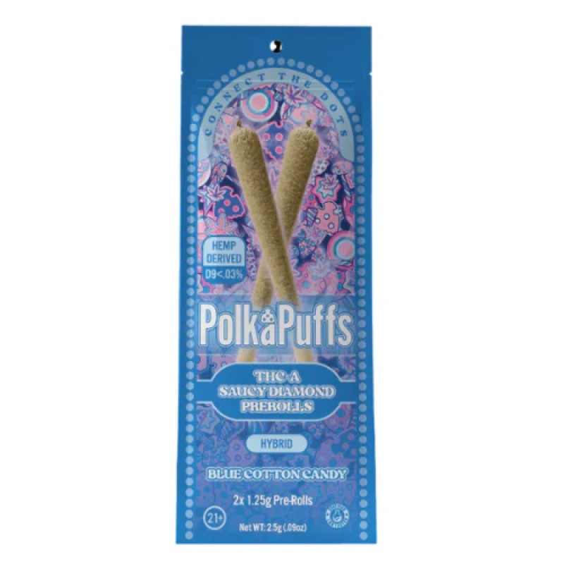 POLKA PUFFS THC-A DIAMOND PREROLLS 2X1.25G- BLUE COTTON CANDY (H)