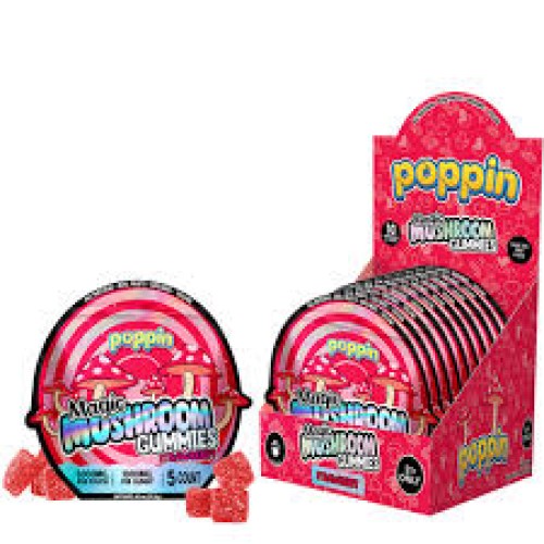 POPPIN MAGIC MUSHROOM GUMMIES 5000MG 5PC/10PK- STRAWBERRY