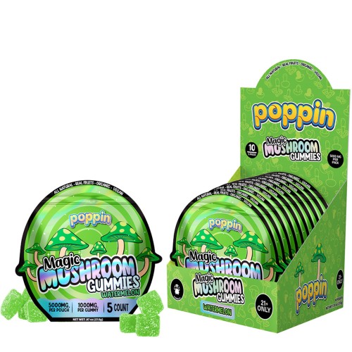 POPPIN MAGIC MUSHROOM GUMMIES 5000MG 5PC/10PK- WATERMELON