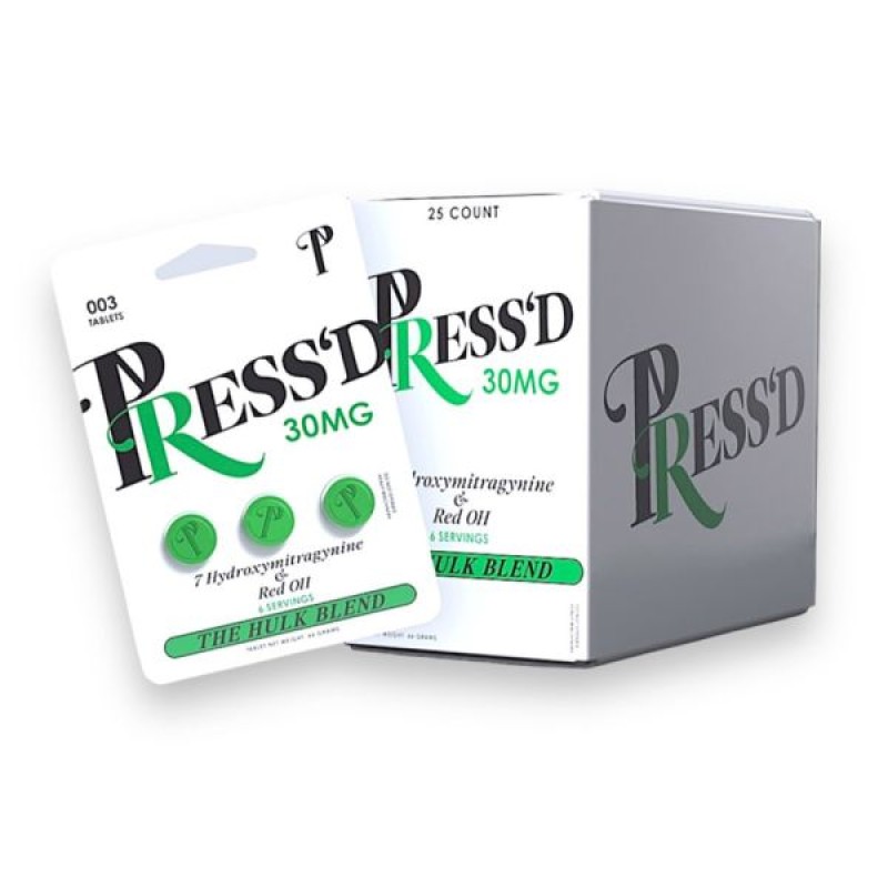 PRESS'D 7-OH HULK BLEND 30MG GREEN KRATOM 3PK 25CT/BOX
