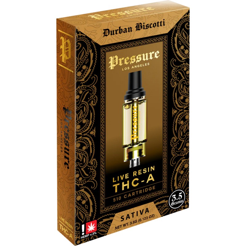 PRESSURE THCA LIVE RESIN 3.5G CARTS- DURBAN BISCOTTI (S)