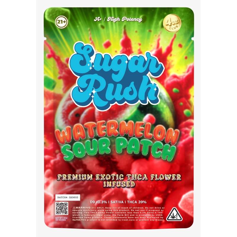 SUGAR RUSH 3.5G BAGS 32CT 4OZ CLUB- WATERMELON SOUR PATCH