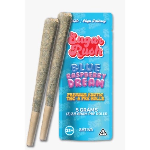 SUGAR RUSH 5G PREROLLS 2PC/10PK- BLUE RASPBERRY DREAM (S)