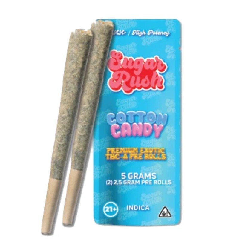 SUGAR RUSH 5G PREROLLS 2PC/10PK- COTTON CANDY (I)