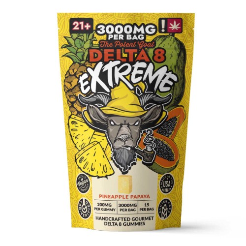 THE POTENT GOAT GUMMIES EXTREME DELTA 8 3000MG/BAG PINEAPPLE PAPAYA