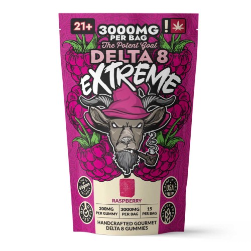 THE POTENT GOAT GUMMIES EXTREME DELTA 8 3000MG/BAG RASPBERRY