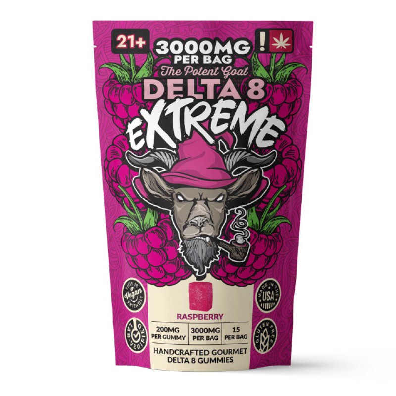 THE POTENT GOAT GUMMIES EXTREME DELTA 8 3000MG/BAG RASPBERRY