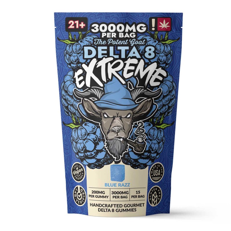 THE POTENT GOAT GUMMIES EXTREME DELTA 8 3000MG/BAG BLUE RAZZ