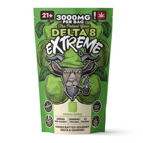 THE POTENT GOAT GUMMIES EXTREME DELTA 8 3000MG/BAG GREEN APPLE