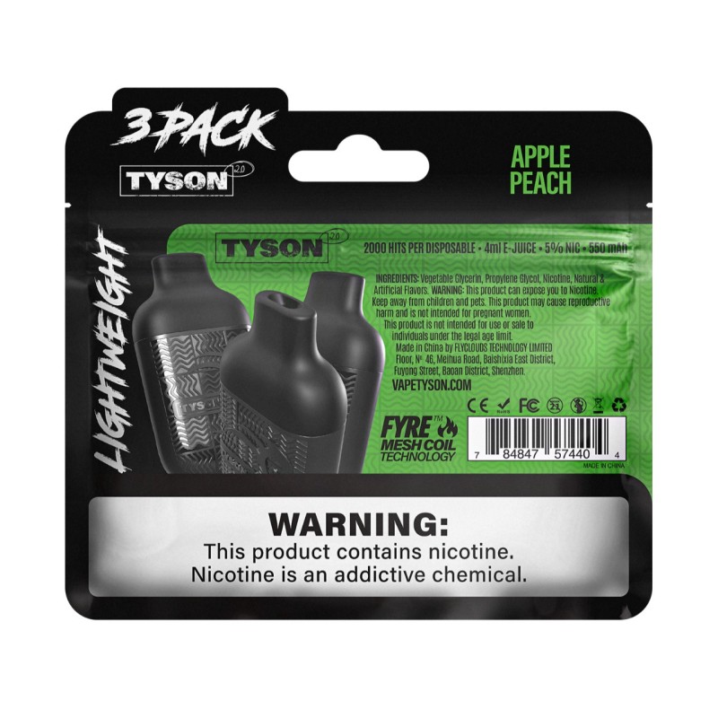 TYSON 2.0 LIGHTWEIGHT 3PACK 6000 HITS- APPLE PEACH