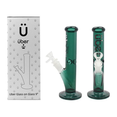 UBER GOG 9" 5MM STRAIGHT ICE PINCH WATERPIPE- CLEAR LAKE GREEN