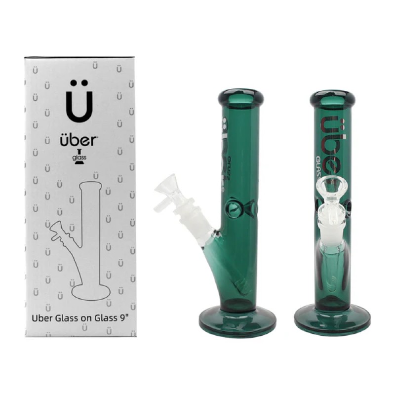 UBER GOG 9" 5MM STRAIGHT ICE PINCH WATERPIPE- CLEAR LAKE GREEN