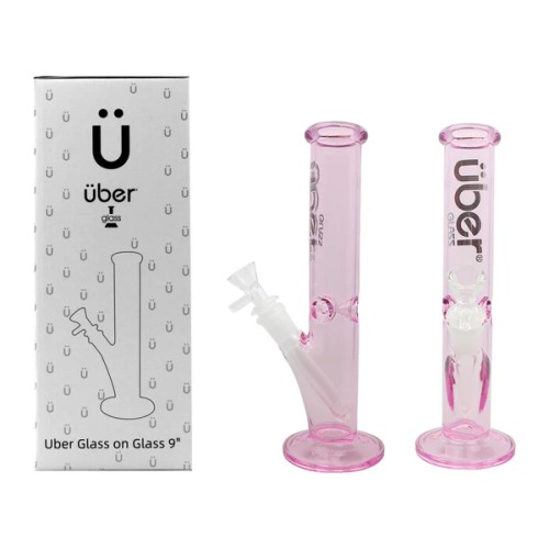 UBER GOG 9" 5MM STRAIGHT ICE PINCH WATERPIPE- CLEAR PINK