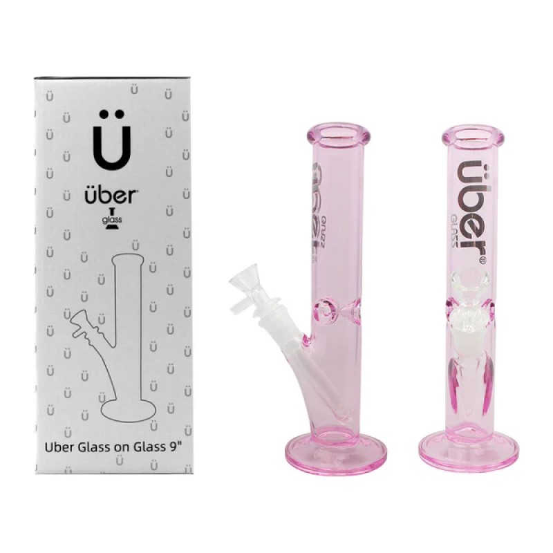 UBER GOG 9" 5MM STRAIGHT ICE PINCH WATERPIPE- CLEAR PINK