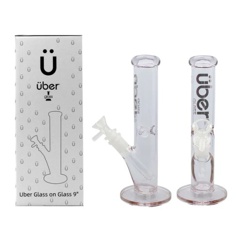 UBER GOG 9" 5MM STRAIGHT ICE PINCH WATERPIPE- CLEAR PURPLE