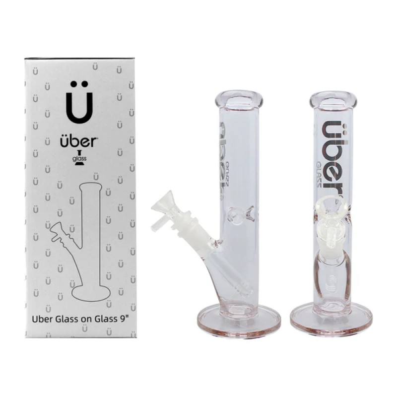 UBER GOG 9" 5MM STRAIGHT ICE PINCH WATERPIPE- CLEAR PURPLE