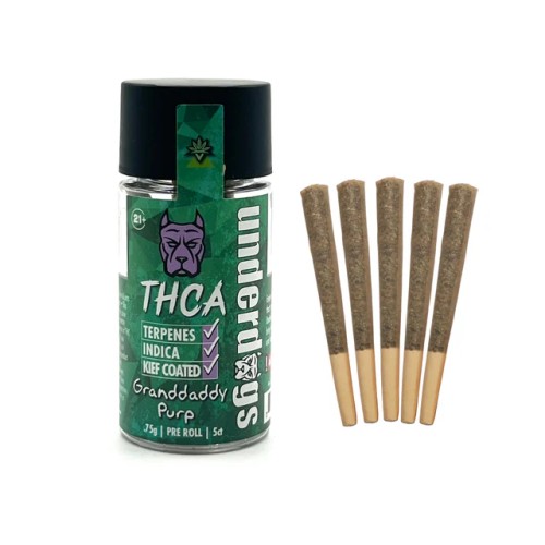 UNDERDOGS THCA KIEF PRE-ROLLS 5CT/JAR- GRANDADDY PURP (I)