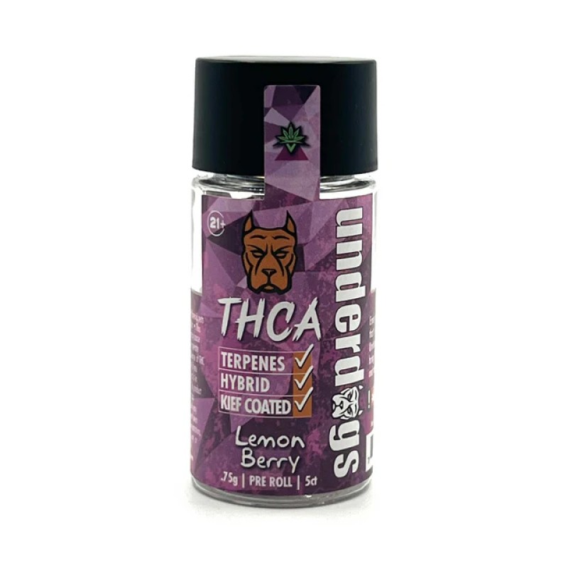UNDERDOGS THCA KIEF PRE-ROLLS 5CT/JAR- LEMON BERRY (H)