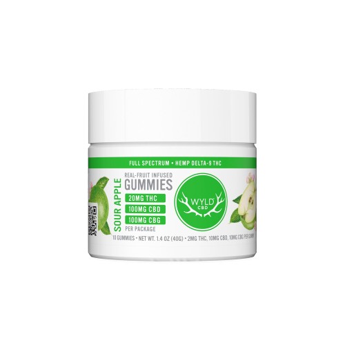 WYLD HEMP GUMMIES 10MGTHC/10MGCBG 10CT- SOUR APPLE (S)